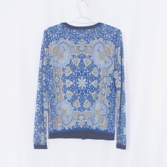 TALBOTS Charming Breton Blue Paisley Cardigan Size M - Picture 3 of 9
